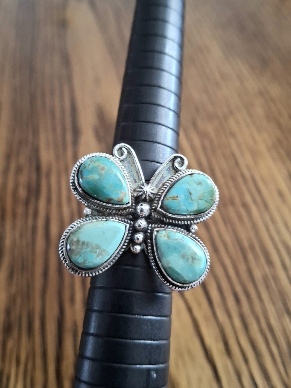 Turquoise Butterfly Ring Sterling Silver Size 7